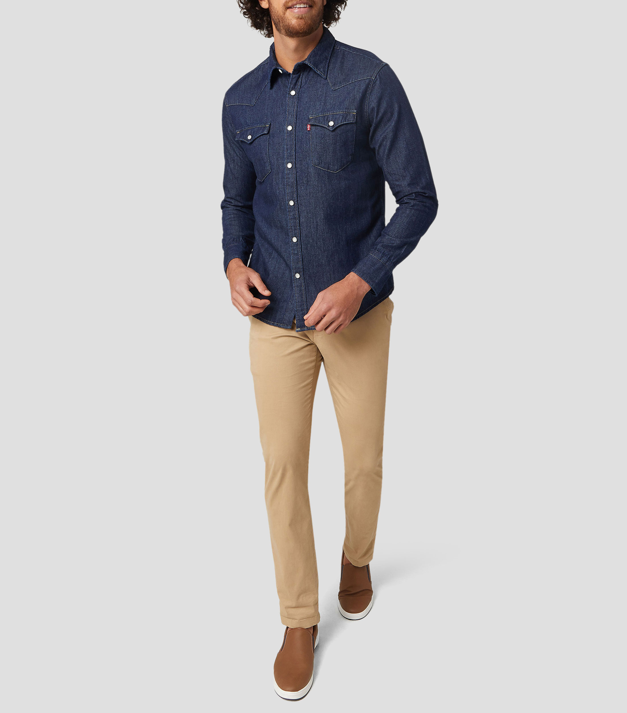 Camisa lisa de mezclilla manga larga Hombre